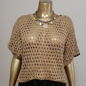 Jason Maxwell Crew Neck Crochet Short Sleeve Top